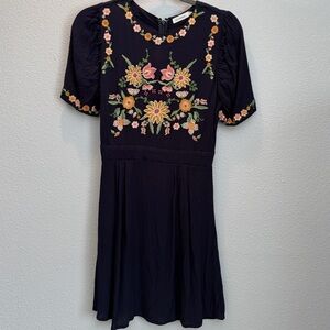 Blu Pepper Navy Floral Embroidered Mini Dress